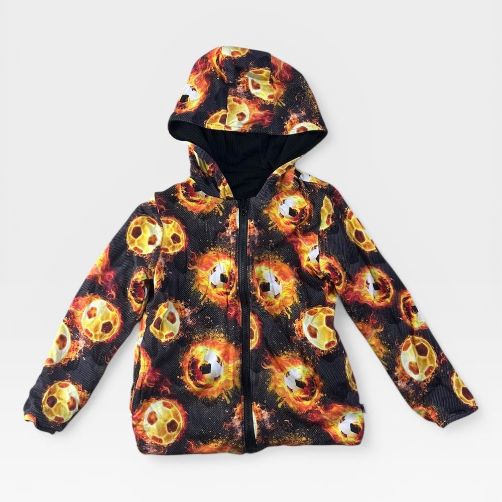 5 for $25🔥Baby Size 6-12 Months Fire Soccer Ball Print Zip Front Hooded Jacket‎
